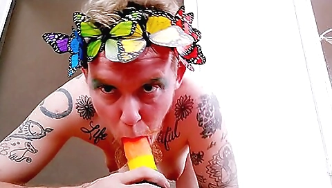 Queer Trans Boy Flowers In His Beard Gives Pov Blowjob Frontage Masturbates Big Clit