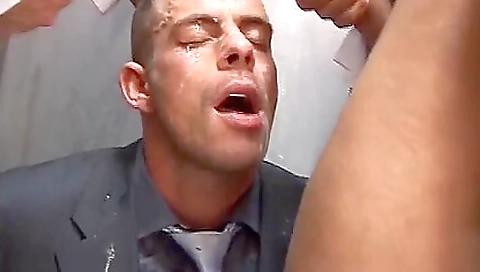 Fully Dressed Businessmen Gets A Double Facial